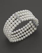 Cultured Freshwater Pearl Four Row Bracelet With Diamonds In 14k White Gold
