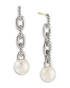 David Yurman Sterling Silver Dy Madison Cultured Freshwater Pearl Chain Drop Earrings