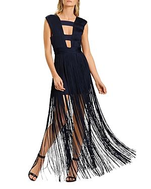 Herve Leger Draped Fringe Gown