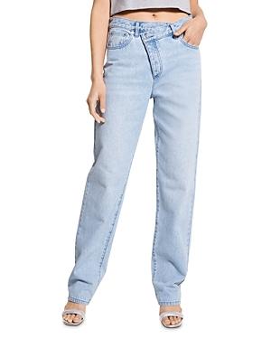 Michael Michael Kors Foldover Wide Leg Denim Jeans In Blue Haze Wash