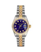 Pre-owned Rolex Stainless Steel And 18k Yellow Gold Two Tone Datejust Watch With Diamond Bezel And Blue Dial, 26mm