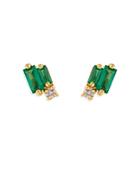 Suzanne Kalan 18k Yellow Gold Emerald & Diamond Stud Earrings