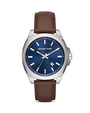 Michael Kors Bryson Brown Leather Strap Watch, 42mm