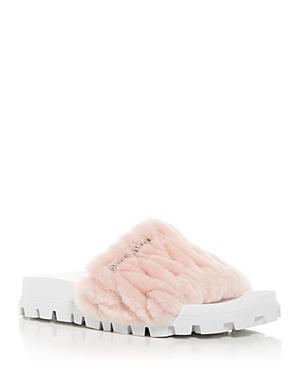 Miu Miu Women's Matelasse Shearling Slide Sandals