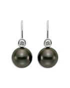 Mastoloni 18k White Gold Cultured Black Tahitian Pearl And Diamond Earrings