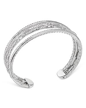 David Yurman 18k White Gold Stax Three-row Chain Link Bracelet With Diamonds