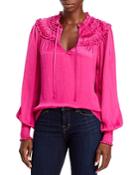 Aqua Ruffle Yoke Tie Neck Top - 100% Exclusive