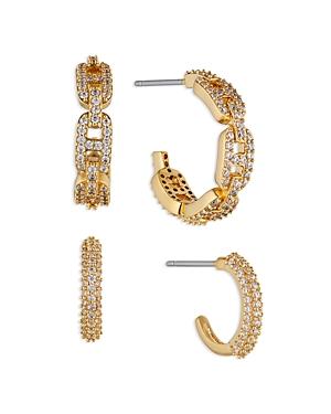 Nadri Small Fortune Pave Link & Tubular C Hoop Earrings, Set Of 2