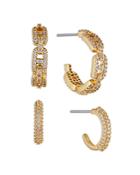 Nadri Small Fortune Pave Link & Tubular C Hoop Earrings, Set Of 2