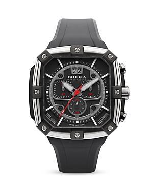 Brera Orologi Supersportivo Square Black Ionic-plated Stainless Steel Watch With Black Dial And Black Rubber Strap, 46mm