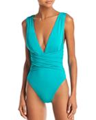 Trina Turk Solid Wrap Front One Piece Swimsuit