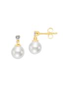 Bloomingdale's Cultured Freshwater Pearl & Diamond Dangle Drop Earrings In 14k Yellow Gold - 100% Exclusive