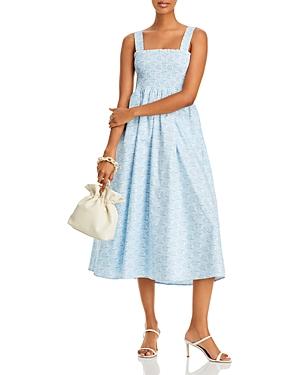 Aqua Printed Cotton Smocked Midi Dress - 100% Exclusive