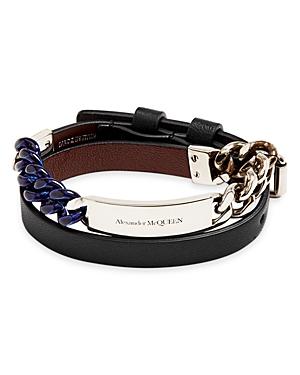 Alexander Mcqueen Double Wrap Multi Chain Leather Strap Bracelet