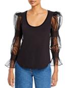 Cinq A Sept Libby Organza Sleeve Top
