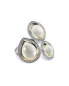 Ippolita 18k Yellow Gold & Sterling Silver Chimera Rock Candy Rock Crystal & Mother Of Pearl Doublet & Diamond Three Stone Statement Ring
