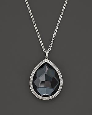 Ippolita Stella Large Teardrop Pendant Necklace In Hematite Doublet With Diamonds In Sterling Silver, 16