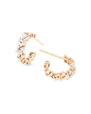 Suzanne Kalan 18k Rose Gold Diamond Baguette & Round Cluster Small Hoop Earrings