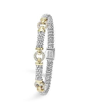 Lagos 18k Gold And Sterling Silver Caviar Rope Bracelet With Diamonds, 6mm
