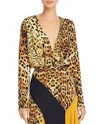 Cushnie Crossover Leopard-print Silk Bodysuit