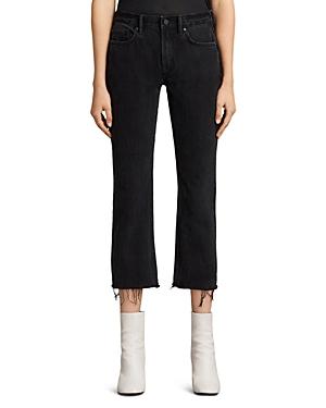 Allsaints Serene Cropped Kick Flare Jeans In Washed Black