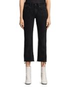 Allsaints Serene Cropped Kick Flare Jeans In Washed Black