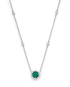 Emerald And Diamond Halo Pendant Necklace In 14k White Gold, 16 - 100% Exclusive