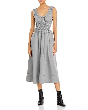 Proenza Schouler White Label Cotton Gathered Plaid Midi Dress