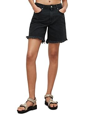 Allsaints Alfie High Rise Frayed Denim Shorts In Black
