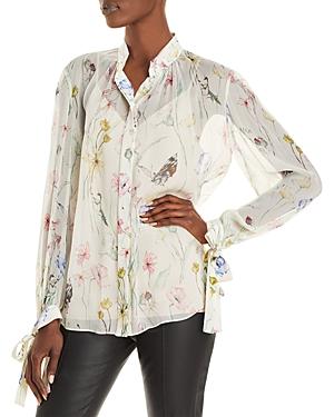 Jason Wu Floral Silk Tie Cuff Blouse