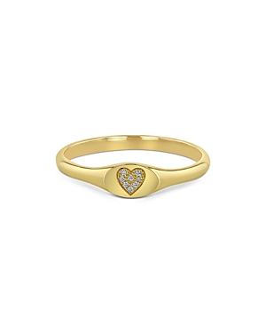 Zoe Chicco 14k Yellow Gold Itty Bitty Symbols Diamond Heart Signet Ring