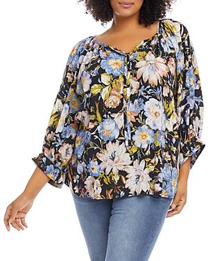 Karen Kane Plus Floral Print Peasant Top