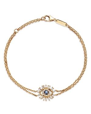 Suzanne Kalan 18k Yellow Gold Evil Eye Blue Sapphire & Diamond Double Chain Bracelet