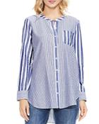 Vince Camuto Mixed Pinstripe Button-down Tunic