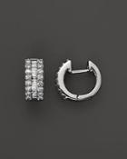 Round And Baguette Diamond Hoop Earrings In 14k White Gold, .85 Ct. T.w.