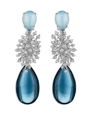 Hueb 18k White Gold Luminus Blue Topaz & Diamond Cluster Drop Earrings