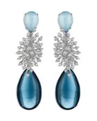 Hueb 18k White Gold Luminus Blue Topaz & Diamond Cluster Drop Earrings