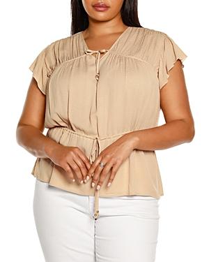 Belldini Plus Ruffled V Neck Peplum Top