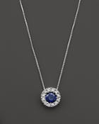 Sapphire And Diamond Halo Pendant Necklace In 14k White Gold, 18