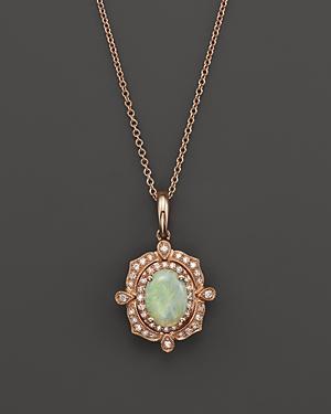 Opal And Diamond Antique Inspired Pendant Necklace In 14k Rose Gold, 16