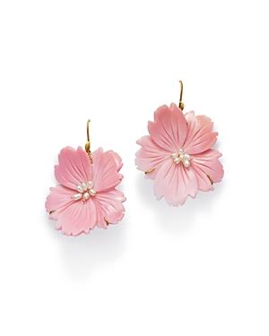 Annette Ferdinandsen Design 18k Yellow Gold Pink Conch Wild Rose Drop Earrings