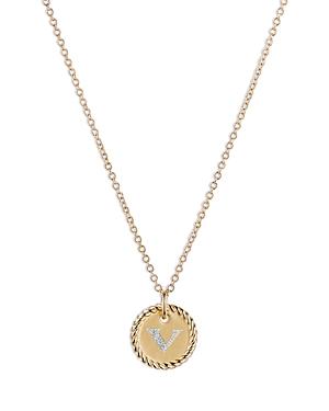 David Yurman V Initial Charm Necklace With Diamonds In 18k Gold, 16-18