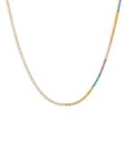 Adinas Jewels Cubic Zirconia Half Pastel Tennis Choker Necklace In 14k Gold Plated Sterling Silver, 12-14