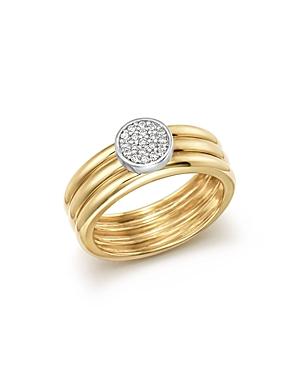 Diamond Pave Three Band Ring In 14k White And Yellow Gold, .12 Ct. T.w.
