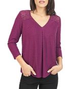 Daniel Rainn Clip Dot Lace Yoke Top