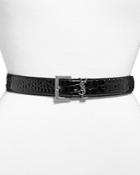 Saint Laurent Women's Monogramme Croc Embossed Leather Belt