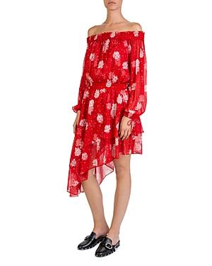 The Kooples Silk Off-the-shoulder Rose-print Dress