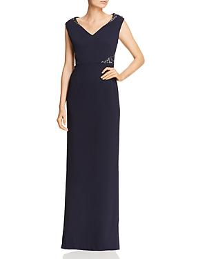 Adrianna Papell Embellished Crepe Cap-sleeve Gown