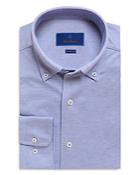 David Donahue Blue Pique Knit Fusion Trim Fit Shirt