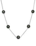 Cultured Tahitian Black Pearl Tin Cup Necklace In 14k White Gold, 18